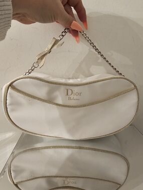 Dior Parfums White and Gold Satin Shoulder Bag